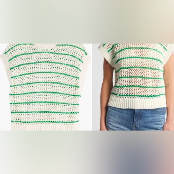 Madewell Crew Neck Open-Stitch Sweater Tee in Green Stripe. Size Small. NWT - Picture 16 of 16